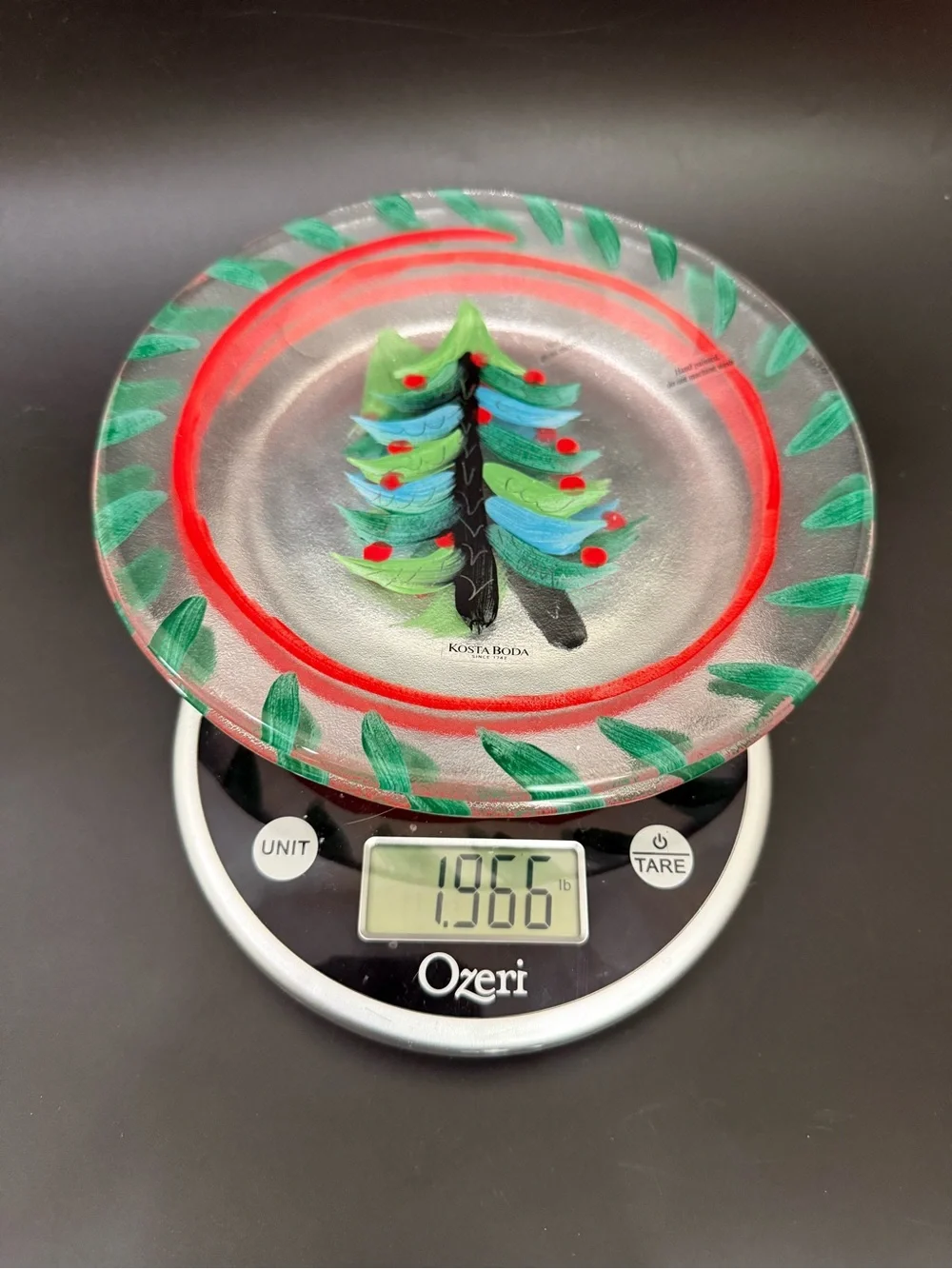 Lot 2 KOSTA BODA Ulrica Hydman-Vallien Hand-Painted Christmas Tree Glass Plate